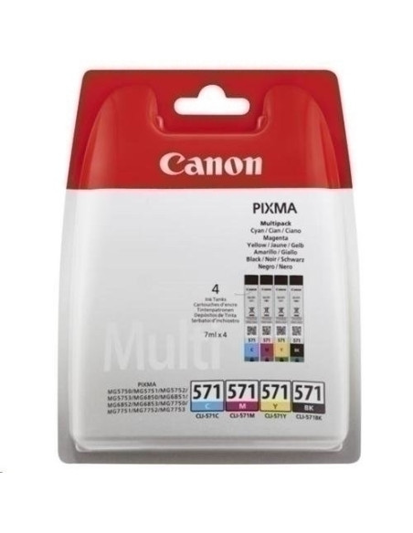 CARTUCHO INKJET CANON CLI-571 PIXMA  MG5750MG6850MG7750 PACK DE 4 NEGROCIANMAGENTAAMARILLO 7ml