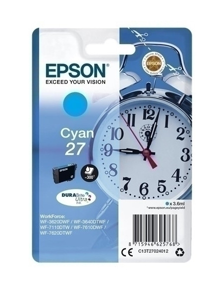 CARTUCHO INKJET EPSON T270240 N27 WORKFORCE WF-3620DWF3620DWF3640DTWF7110DTW7610DWF7620DTWF CIAN 36ML