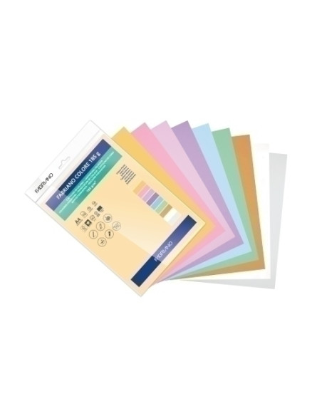 CARTULINA A4 FABRIANO COLORE 185g PAQUETE DE 10 COLORES PASTEL