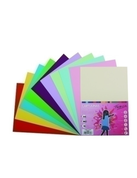 CARTULINA A4 FABRISA 180g SURTIDO PASTEL  FUERTE PAQUETE de 10