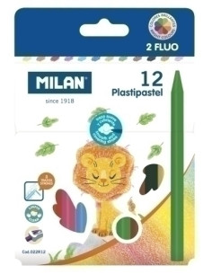 CERAS MILAN PLASTIPASTEL REDONDOS CAJA de 12 2 colores fluor