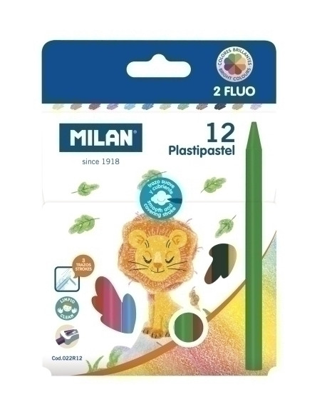 CERAS MILAN PLASTIPASTEL REDONDOS CAJA de 12 2 colores fluor