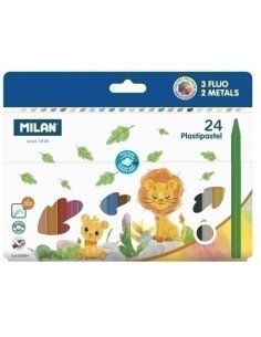 CERAS MILAN PLASTIPASTEL REDONDOS CAJA de 24 3 colores fluor y dos metal
