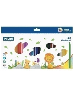 CERAS MILAN PLASTIPASTEL REDONDOS CAJA de 30 3 colores fluor y dos metal