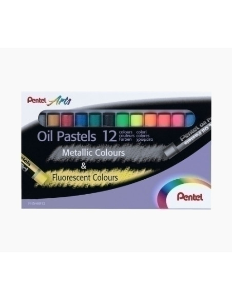 CERAS PENTEL OIL PASTEL METALICOSFLUORESCENTES ESTUCHE DE 12