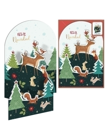 CHRISTMAS DOHE ESCENAS DESPLEGABLES 115x170 ANIMALES EN EL BOSQUE