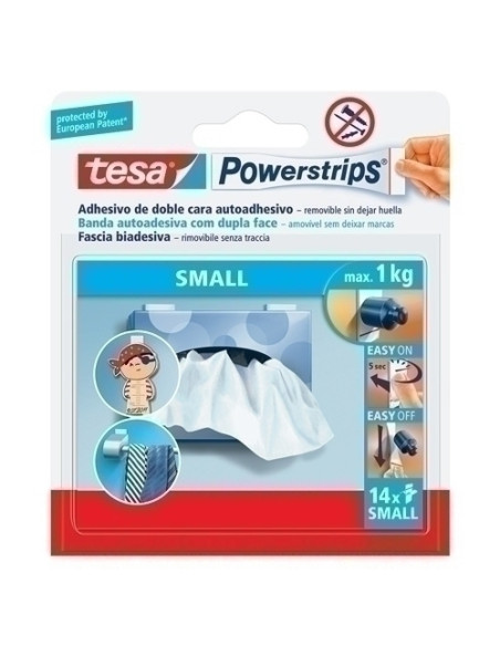CINTA ADHESIVA DOBLE CARA TESA POWERSTRIPS TIRA PEQUEÑA estuche de 14
