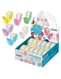 CINTA ADHESIVA rollo 18x20 con DISPENSADOR EXPOSITOR de 12