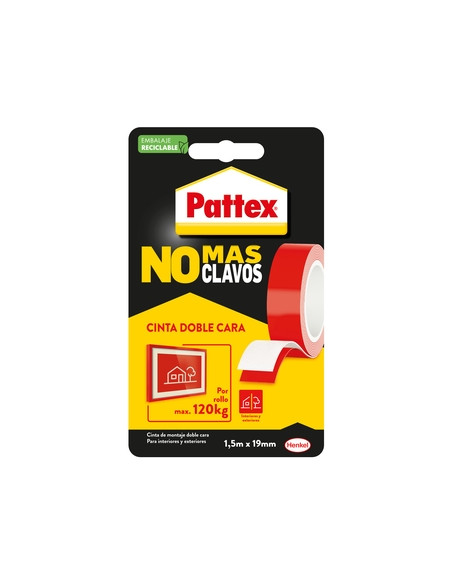 CINTA DOBLE CARA PATTEX NO MAS CLAVOS ROLLO 19mm x 15m