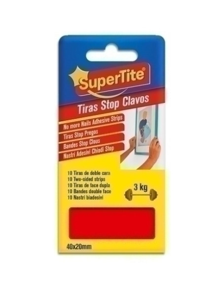 CINTA DOBLE CARA SUPERTITE STOP CLAVOS 40x20mm ESTUCHE DE 10