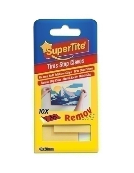 CINTA DOBLE CARA SUPERTITE STOP CLAVOS REMOVIBLE 40x20mm ESTUCHE DE 10