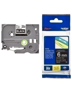 CINTA de ROTULAR BROTHER LAMINADA 8m 6mm NEGRO sobre BLANCO