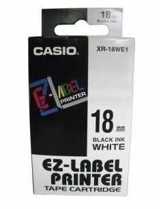 CINTA de ROTULAR CASIO 8m 18mm NEGRO sobre BLANCO XR-18WE1