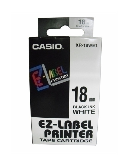 CINTA de ROTULAR CASIO 8m 18mm NEGRO sobre BLANCO XR-18WE1