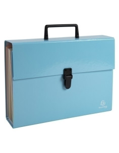 CLASIFICADOR ACORDEON EXACOMPTA AQUAREL F 18 DPTOS MALETIN con ASA y CIERRE PLASTICO AZUL