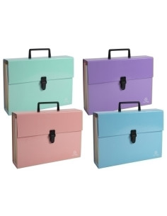 CLASIFICADOR ACORDEON EXACOMPTA AQUAREL F 18 DPTOS MALETIN con ASA y CIERRE PLASTICO SURTIDO 4 col