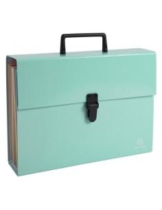 CLASIFICADOR ACORDEON EXACOMPTA AQUAREL F 18 DPTOS MALETIN con ASA y CIERRE PLASTICO VERDE