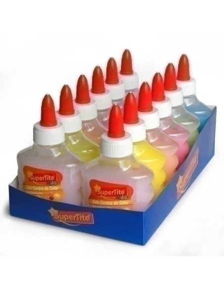 COLA CAMBIACOLOR SUPERTITE BOTE de 80ml SURTIDO NEON EXPOSITOR de 12