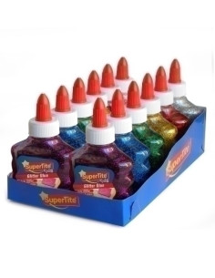 COLA GLITTER GLUE SUPERTITE BOTE de 100ml SURTIDO EXPOSITOR de 12