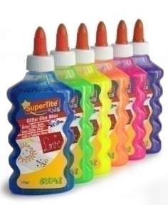 COLA GLITTER GLUE SUPERTITE BOTE de 177ml COLORES SURTIDOS NEON 6 COLORES