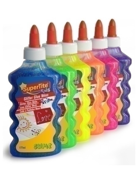 COLA GLITTER GLUE SUPERTITE BOTE de 177ml COLORES SURTIDOS NEON 6 COLORES