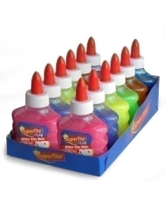 COLA GLITTER GLUE SUPERTITE BOTE de 80ml SURTIDO NEON EXPOSITOR de 12