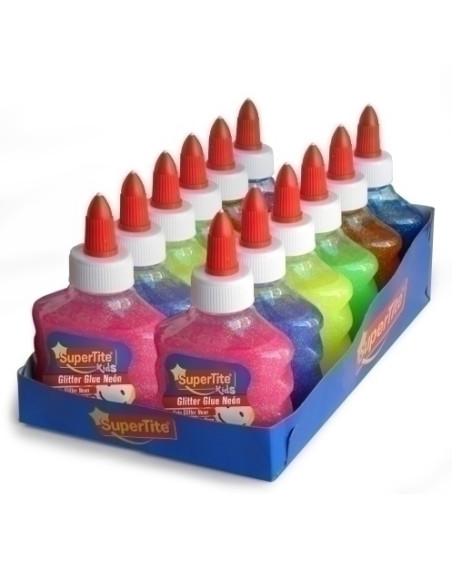 COLA GLITTER GLUE SUPERTITE BOTE de 80ml SURTIDO NEON EXPOSITOR de 12