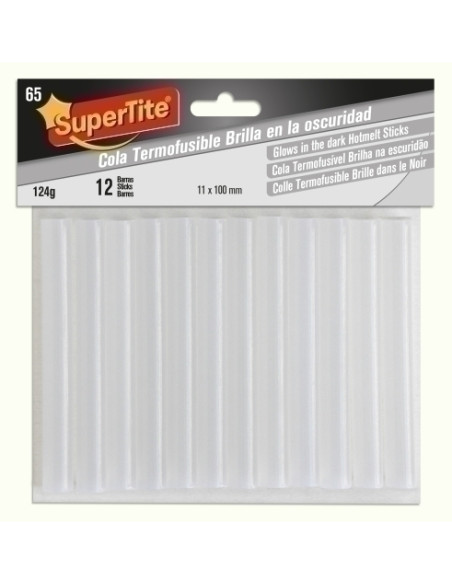 COLA TERMOFUSIBLE en BARRA SUPERTITE 11x100 mm blister de 12 BRILLA EN LA OSCURIDAD