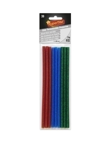 COLA TERMOFUSIBLE en BARRA SUPERTITE 7x200 mm blister de 9 PURPURINA SURTIDO