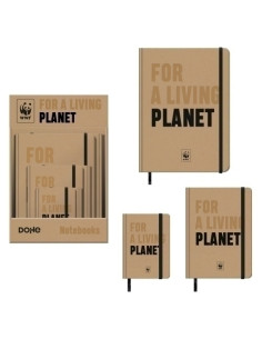 CUADERNO DOHE  FOR A LIVING PLANET   TAPA DURA 96h 80gr LISO MARRON KRAFT con GOMA NEGRA EXPOSITOR de 12 4x A4 4x A5 4x A6