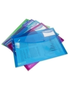 DOSIER SOBRE RAPESCO ECO PP TRANSLUCIDO BROCHE CON BOLSILLO PARA TARJETA A4 SURTIDO PACK de 5