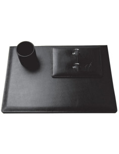 ESCRIBANIA NADAL TOP LINE piel 3 piezas NEGRO vade cubilete y porta-calendario