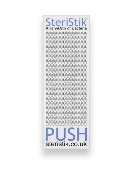 ETIQUETA ANTIMICROBIANA STERISTIK DOOR PUSH 225x75 mm AUTO-ADHESIVA ROLLO de 10