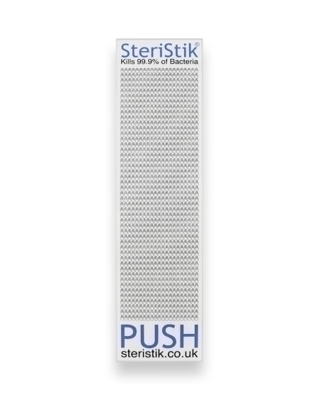 ETIQUETA ANTIMICROBIANA STERISTIK DOOR PUSH 480 x 120 mm AUTO-ADHESIVA ROLLO de 10