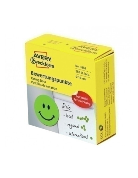 ETIQUETA ESCOLAR ZDESING AVERY MOTIVACIONAL CARA SONRIENTE VERDE 1 ROLLO 250 UND