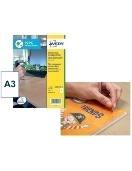 ETIQUETAS ADHAVERY A3 POLYESTER ANTIBACTERIANA Y ANTIMICROBIANA REMOVIBLE CAJA 10h 420x297 mm 10 udsAM001A3