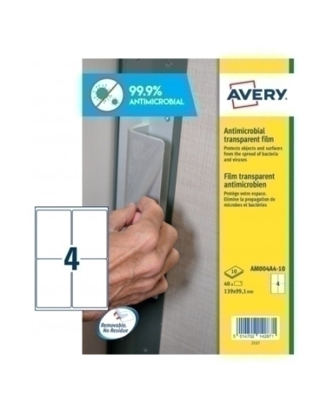 ETIQUETAS ADHAVERY A4 POLYESTER ANTIBACTERIANA Y ANTIMICROBIANA REMOVIBLE CAJA 10h 139x991 mm 40 udsAM004A4