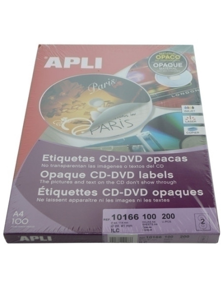 ETIQUETAS ADHIMPRAPLI A4 MULTIMEDCD-DVD CLASICA CAJA 100h DORSO OPACO Ø ext114 e int41 mm 200 uds10166