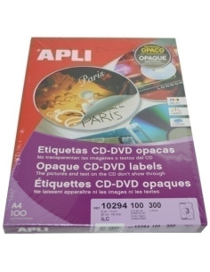 ETIQUETAS ADHIMPRAPLI A4 MULTIMEDCD-DVD MEGA CAJA 100h DORSO OPACO Ø ext114 e int18 mm 300 uds10294