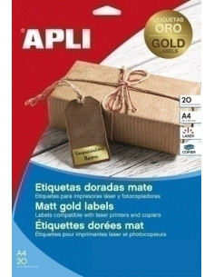 ETIQUETAS ADHIMPRAPLI A4 POLYESTER MATE BLISTER 20h ORO 318x212 mm CRECTOS 1300 uds15025