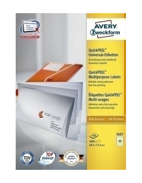 ETIQUETAS ADHIMPRAVERY A4 BLANCA CRECTOS CAJA 100h  485x254 mm 4000 uds3657