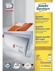 ETIQUETAS ADHIMPRAVERY A4 BLANCA CRECTOS CAJA 100h  97x423 mm 1200 uds3659
