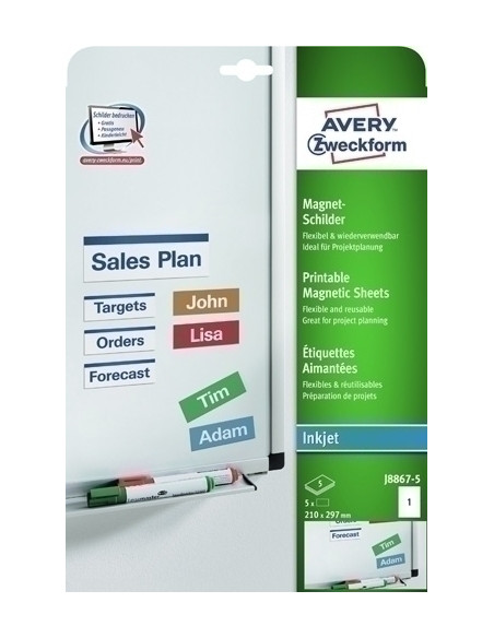 ETIQUETAS ADHIMPRAVERY A4 BLANCA CARTELES MAGNETICOS CRECTOS INKJET CAJA 5h A4 217x297 mm 5 udsJ8867