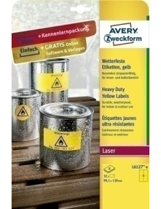 ETIQUETAS ADHIMPRAVERY A4 POLYESTER AMARILLO CROMOS LASER CAJA 8h 991x139 mm 32 udsL6127