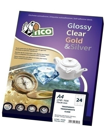 ETIQUETAS ADHIMPRTICO A4 BLANCA BRILLANTE LASER CAJA 100h 45x25 mm RECTANGULAR 4000 udsPG4-4525