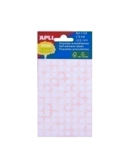 ETIQUETAS ADHMANUALES BOLSA APLI BLANCAS MINI REDONDAS 5h Ø  8 mm 480 uds01183