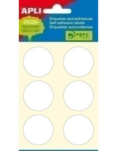 ETIQUETAS ADHMANUALES BOLSA APLI BLANCAS MINI REDONDAS 6h Ø 32 mm 36 uds02665