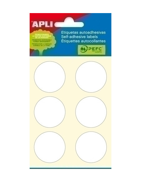 ETIQUETAS ADHMANUALES BOLSA APLI BLANCAS MINI REDONDAS 6h Ø 32 mm 36 uds02665