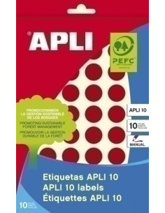 ETIQUETAS ADHMANUALES BOLSA APLI COLOR ROJO 8h REDONDAS Ø 16 mm 432 uds02740