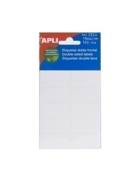 ETIQUETAS ADHMANUALES BOLSA APLI DOBLE FRONTAL BLANCAS 5h 19x40 mm 100 uds02550